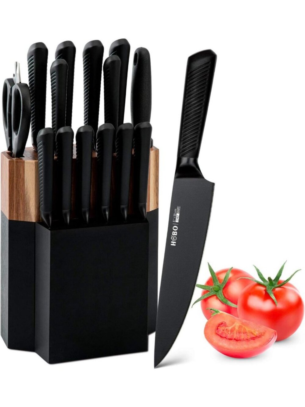 15-Piece Stainless Steel Knife Block Set - Professional Kitchen Cutlery Set